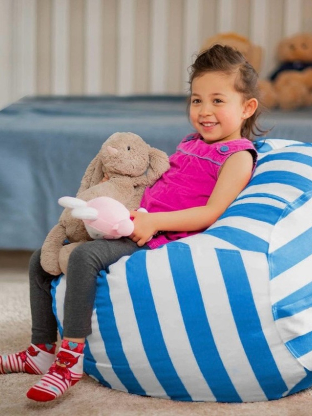 Stuffed Animal - Blue & White Striped Bean Bag Chair